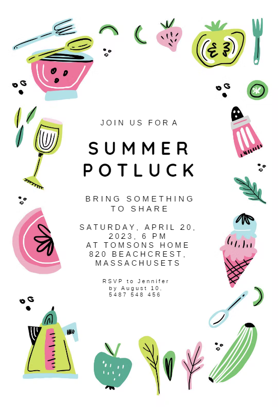 Summer potluck Potluck Invitation (Free) Greetings Island